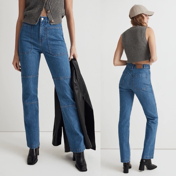 Madewell The 90s Straight Cargo Jeans Size 26 Blue High Rise Denim - Picture 1 of 12